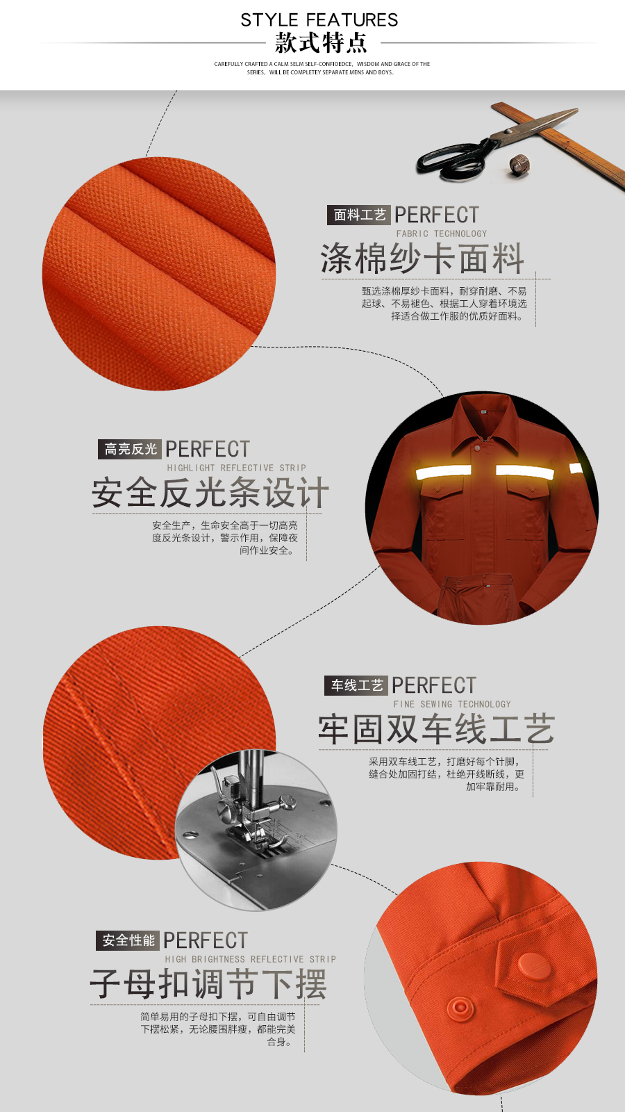 煤礦井下反光耐磨工作服—款式特點