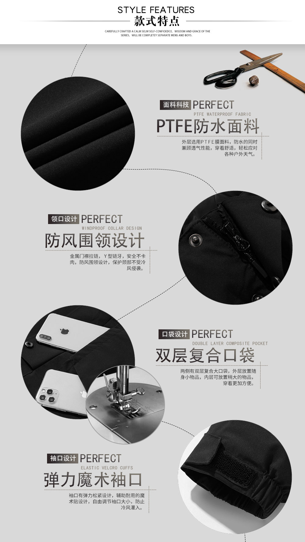 戶外連帽防水棉服—款式特點